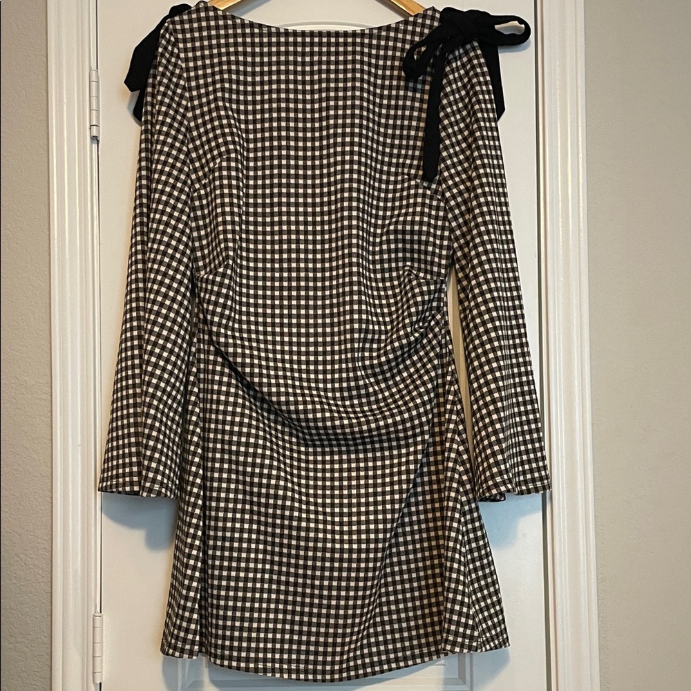 Cider Black  and White Gingham Bow-Accent Mini Dress